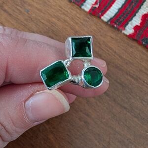 Sterling Silver Green Gemstone Cluster Ring - Women